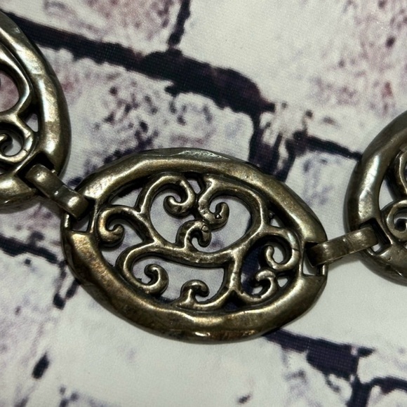 ESCADA Women’s Vintage Gun Metal Sculpted Oval Chainlink Belt Made in Spain E - Picture 1 of 12